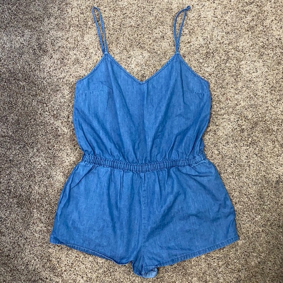 Jean Romper with Pockets - Picture 1 of 3